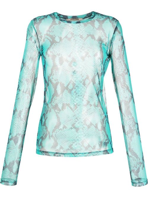Snakeskin sheer long-sleeve T-Shirt - Blue