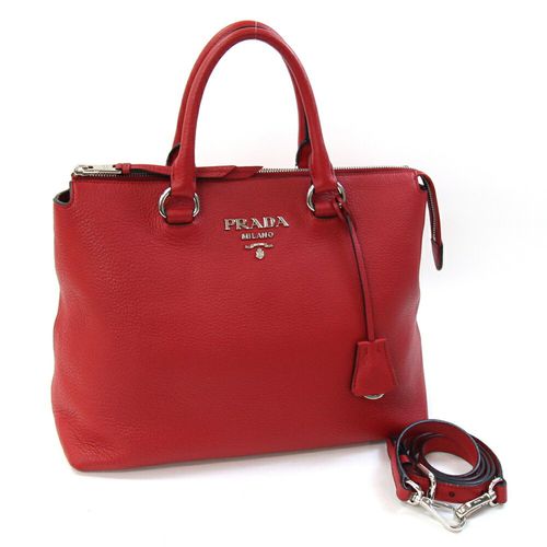 Prada Red Color Leather Handbag Shoulder Bag Pre-Owned