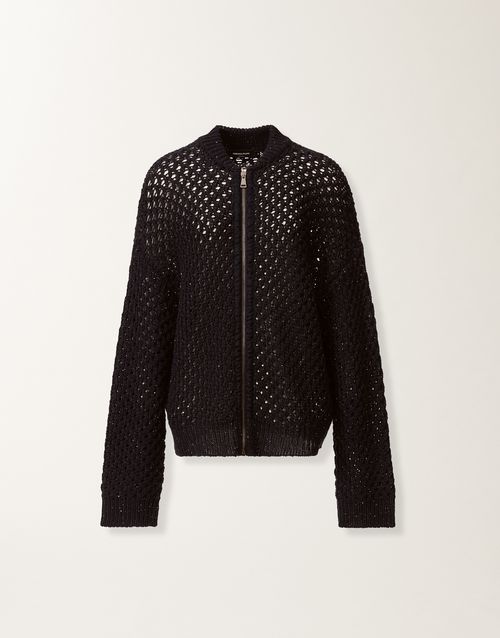 Bomber in platinum and micro sequins, midnight blue