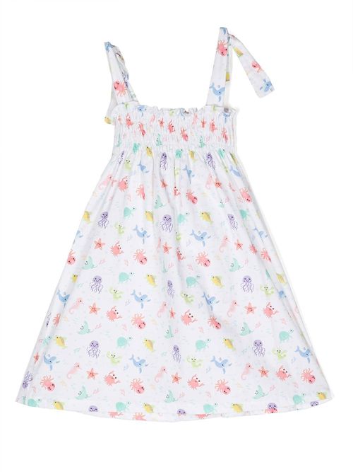 Graphic print pleated dress - White