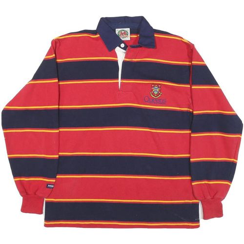 RUGBY WEAR Mens Red & Navy Yellow Stripe Long Sleeve Polo Shirt M Rugby Style