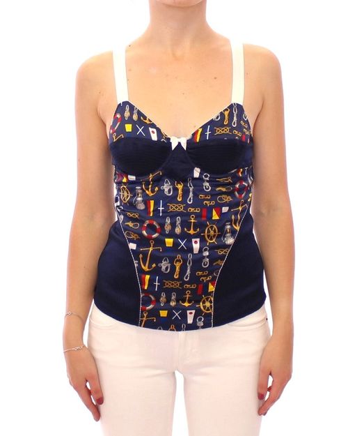 Sailor-Print Stretch Tank Top — Blue
