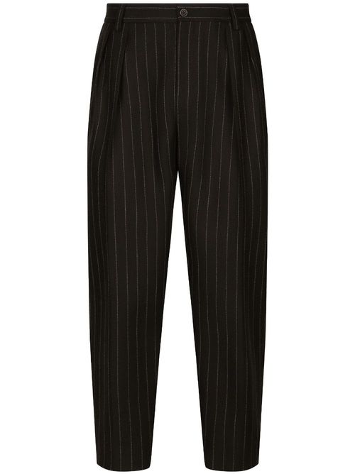 Pinstripe wool tapered trousers - Black