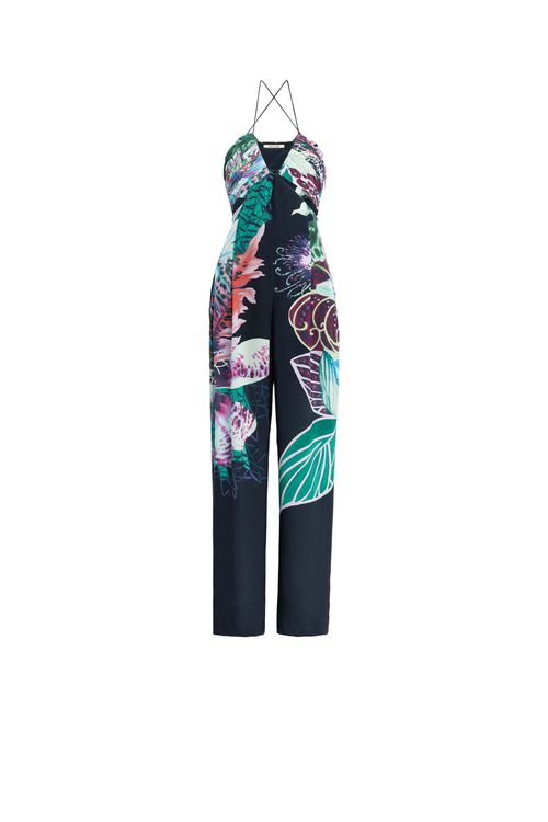 Exotic Flora Print Silk Jumpsuit