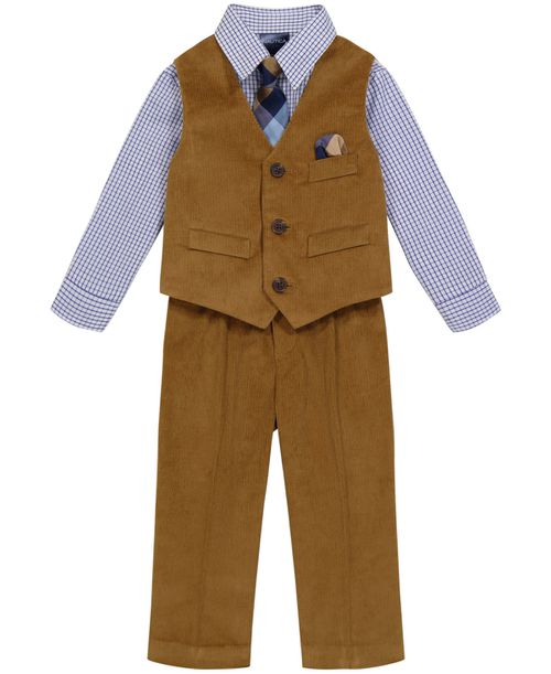 Baby Boys Bronze Corduroy Vest 4-Piece Set - Khaki