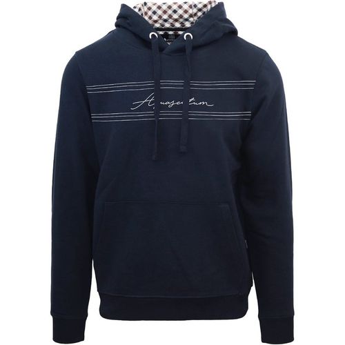 Aquascutum Mens Hooded Neck Signature Print Sweatshirt in Navy - Large