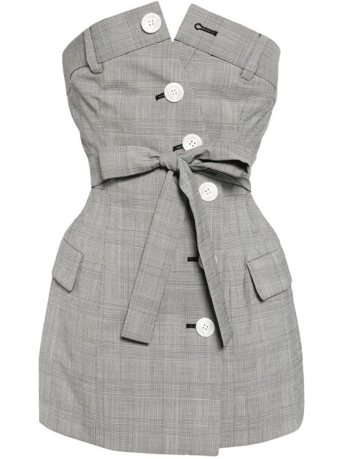 Check-print belted peplum top - Grey