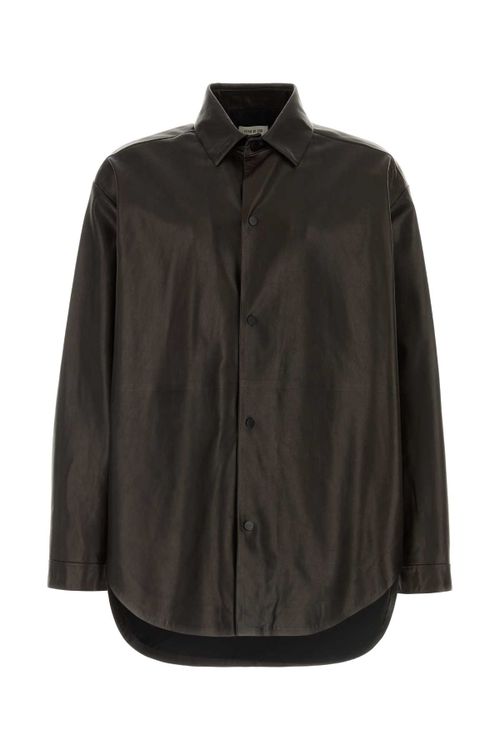 Dark Brown Leather Oversize Shirt Darkbrown Camicie - Men