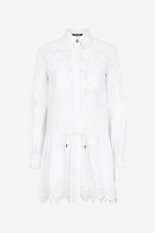Mini Shirt Dress With Perforated Roses