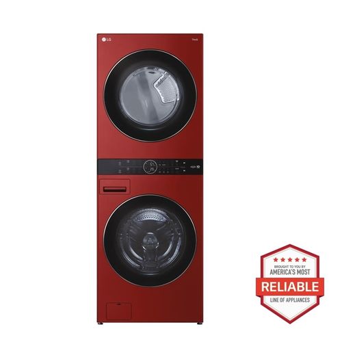 LG Single Unit Front Load WashTower™ with Center Control™ Washer and 7.. ft. Gas Dryer, B2C Color Candy Apple Red, 4.. ft