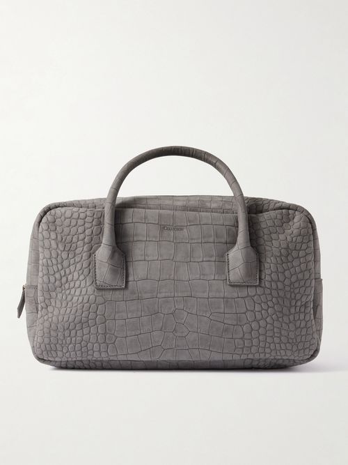 America Duffle Medium Croc-effect Suede Tote - Gray