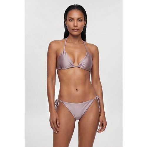 Karen Millen Womens Metallic Bikini Bottom With Bead Detail - Grey Nylon - Mediu