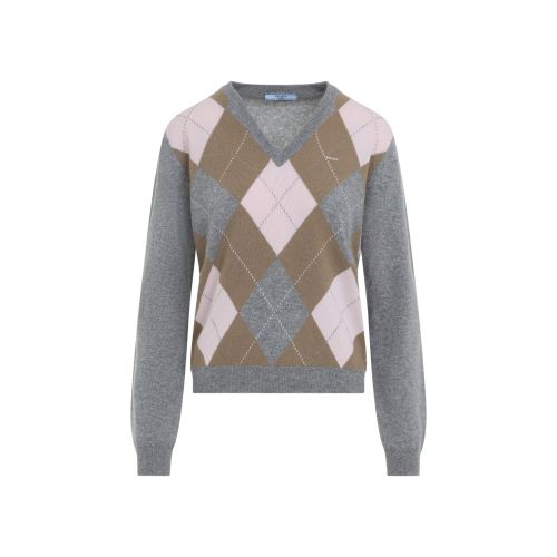 Grey Geometric V Neck Sweater