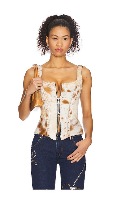 Understated Leather x REVOLVE Cowhide Bustier in Ivory,Brown. - XS also in L, M