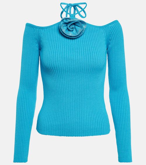 Embellished ribbed-knit top
