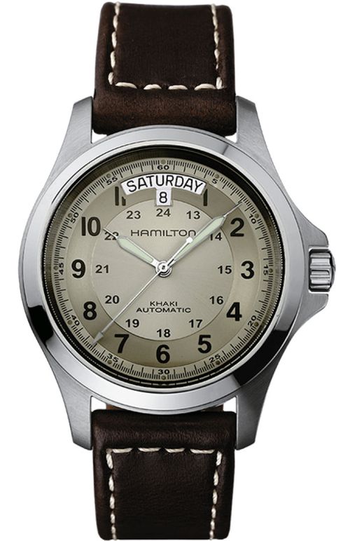 Khaki Field King Auto Stainless Steel Brown Leather Mens Watch