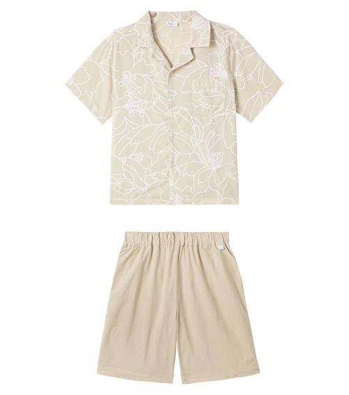 Il Gufo Floral muslin and poplin shirt and shorts set