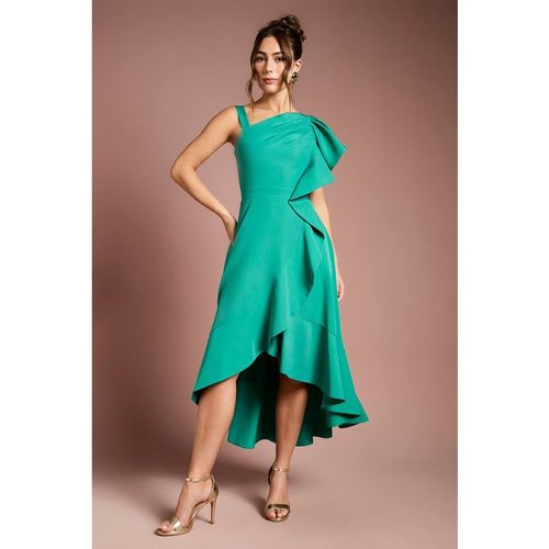 Coast One Shoulder Crepe Ruffle Midi Dress In Tea