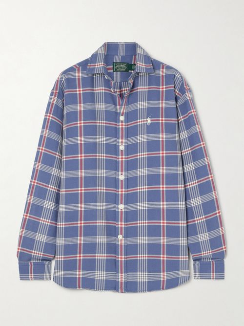 Embroidered Checked Cotton-flannel Shirt - Blue