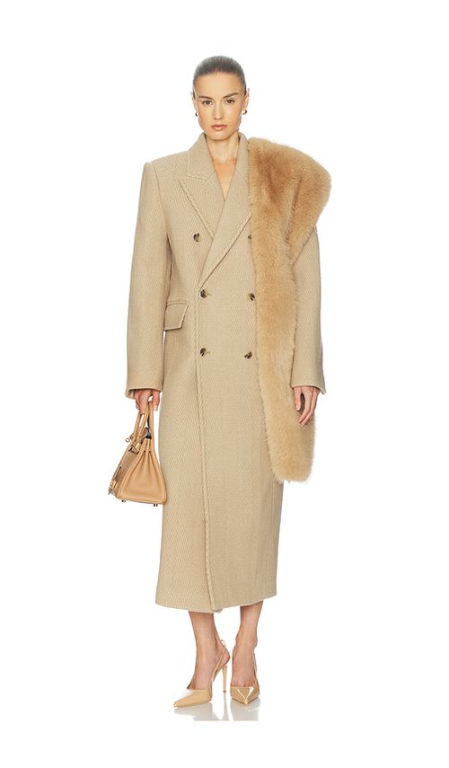 Helsa Boyfriend Coat in Tan. XL. Also in L