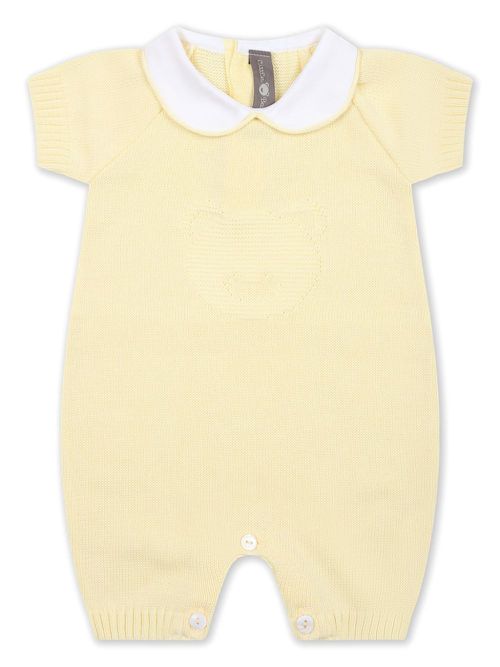 Bear-embroidered cotton romper - Yellow