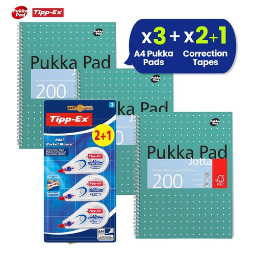 TEMU Pad 3x A4 Jotta Notebook & 3x Tipp-ex Mini Mouse Correction Tape Ideal For School And Office Use