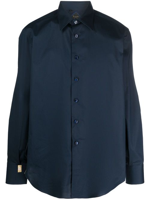 Logo-embroidered cotton shirt - Blue
