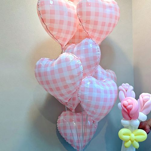 TEMU 10pcs Blue/pink Gingham Heart Foil Balloons - Ideal For Wedding, Engagement, Anniversary, Valentine's Day & Birthday Decorations, Bridal Shower