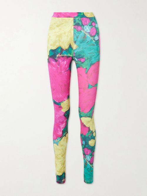 Printed Stretch-jersey Leggings - Green
