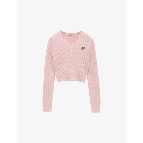 Womens Baby Pink Branded V-neck Cotton-knitted Jumper