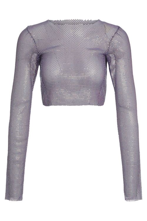 Embellished Long-sleeve Crop Top