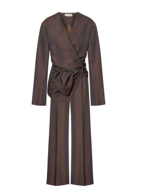 Wool Wrap Pant Suit — Brown