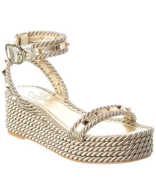 Rockstud Leather Wedge Sandal