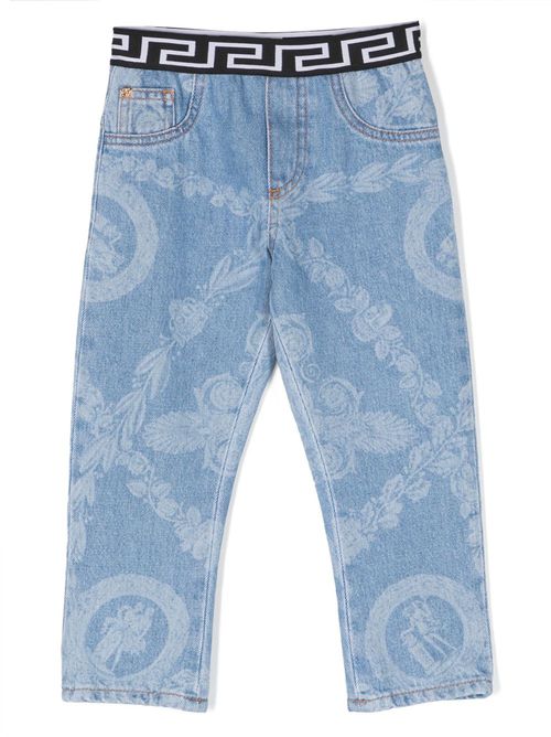 Greca.print waistband jeans - Blue