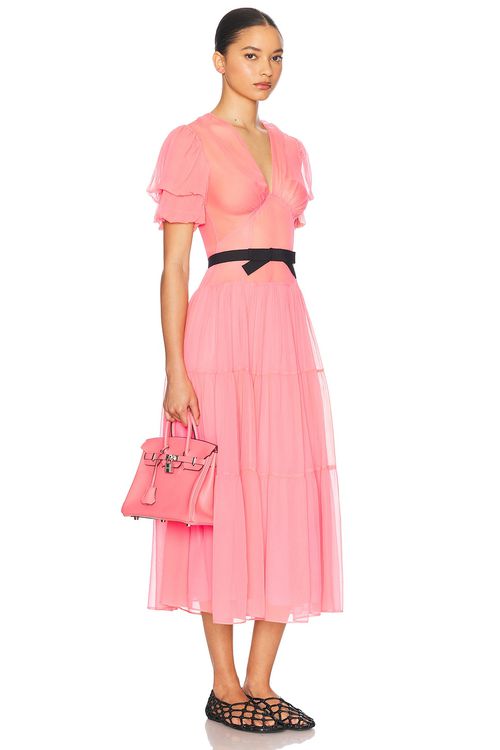Helsa The Sasha Dress in Silk Chiffon in Coral Pink - Pink. L also in