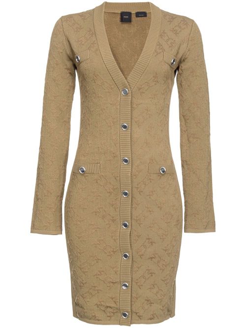Jacquard knitted V-neck dress - Neutrals