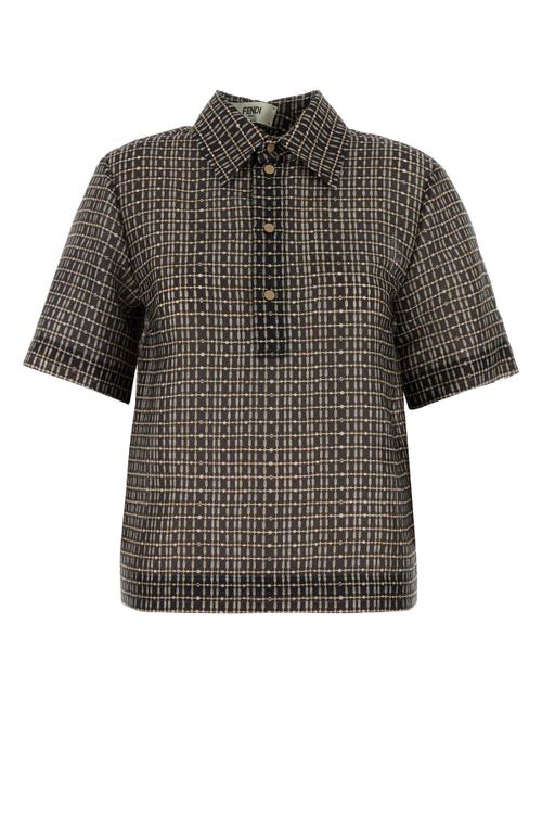 Printed Silk Blend Polo Shirt — Navy