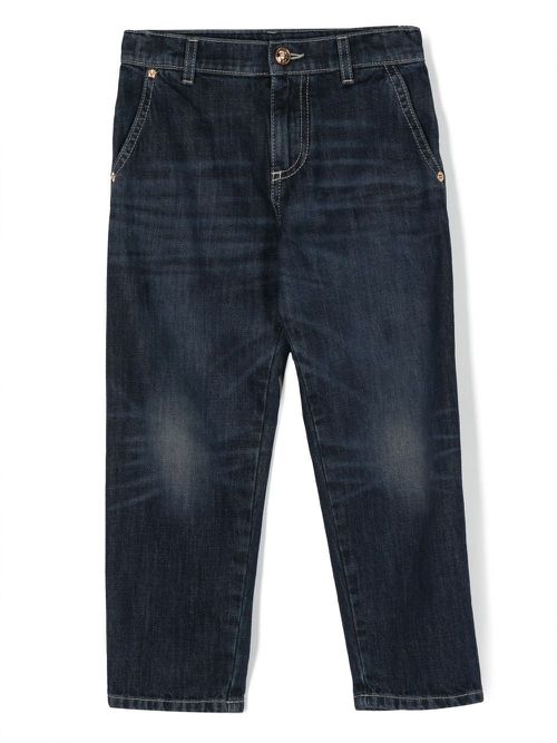 Logo-embroidered straight-leg jeans - Blue