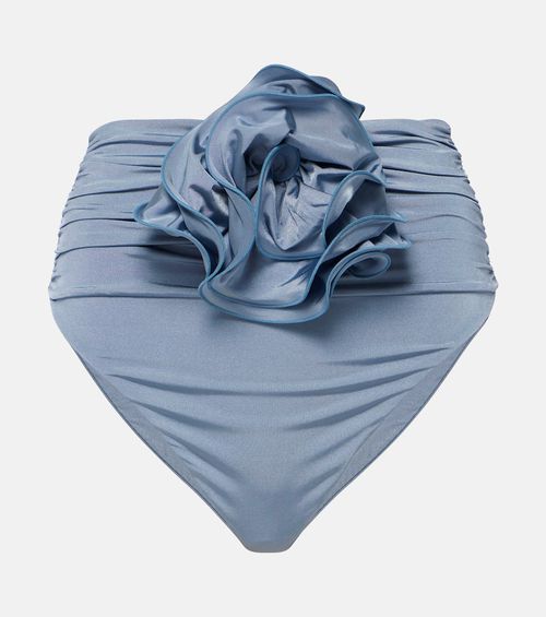 Floral-appliqué high-rise bikini bottoms