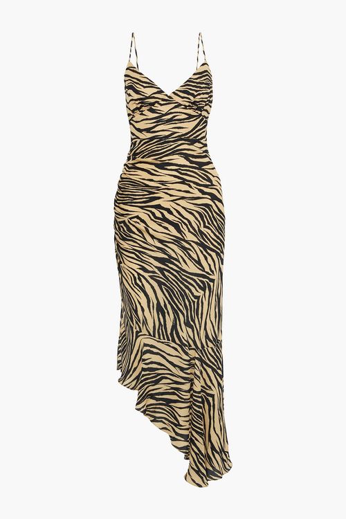 Asymmetric ruched printed silk-chiffon midi slip dress - Animal print - US 10