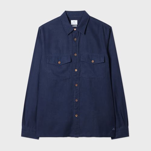 Navy Lyocell-Cotton Patch-Pocket Shirt Blue