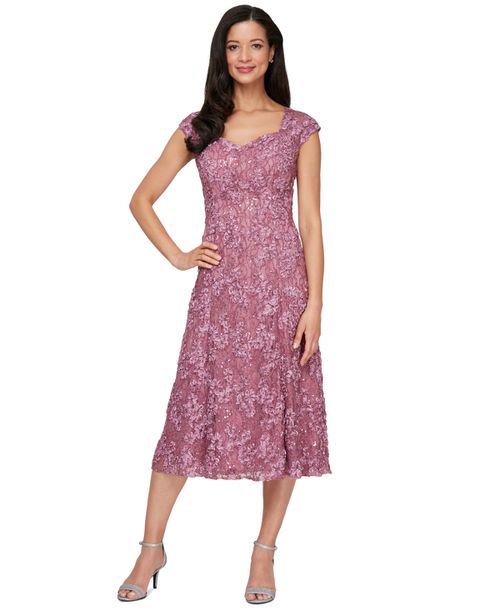 Alex Evenings | Women's Sweetheart-Neck Lace Sequin Soutache Dress - Dark  Mauve | Realry