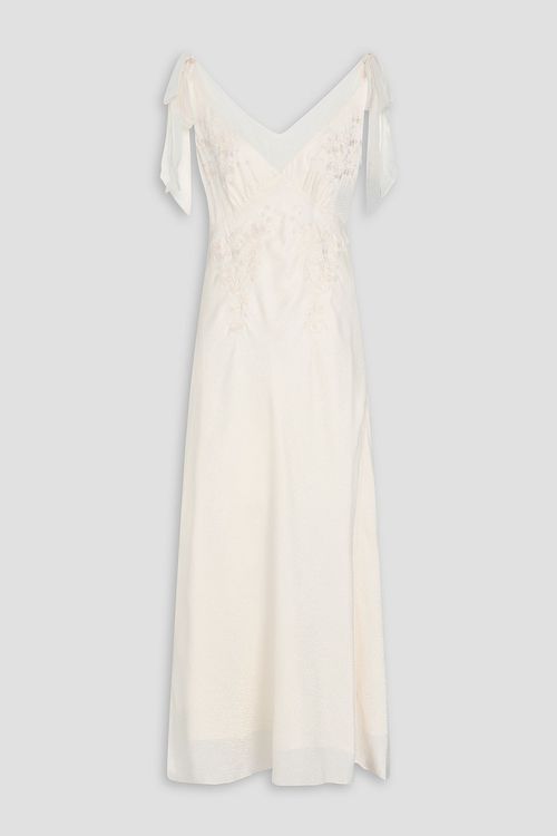 Saloni - Dotty embroidered silk-jacquard midi dress - White - UK 14