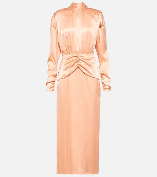 Tie-neck silk satin midi dress