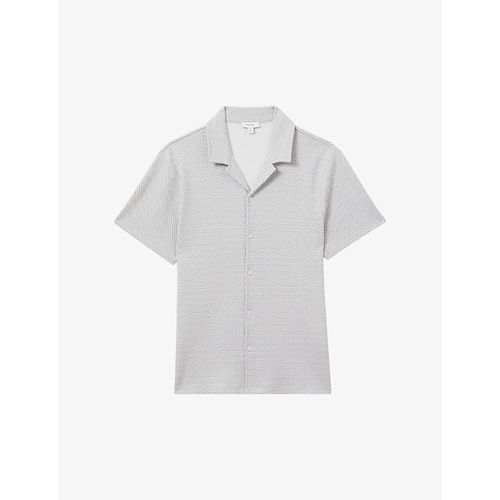 Mens Light Grey Brewer Textured-weave Stretch Cotton-blend Shirt S
