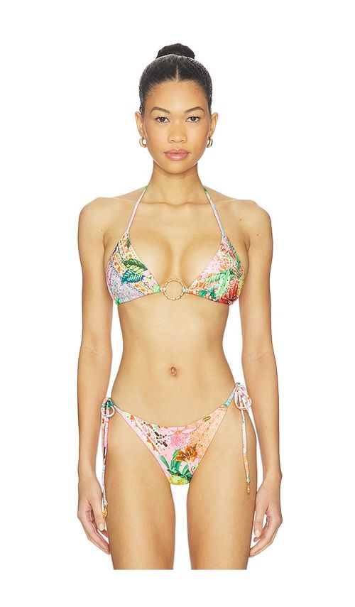 Luli Fama Ring Seamless Crystallized Bikini Top in Pink,Green. - M also in L, S