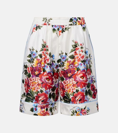 Floral silk twill Bermuda shorts