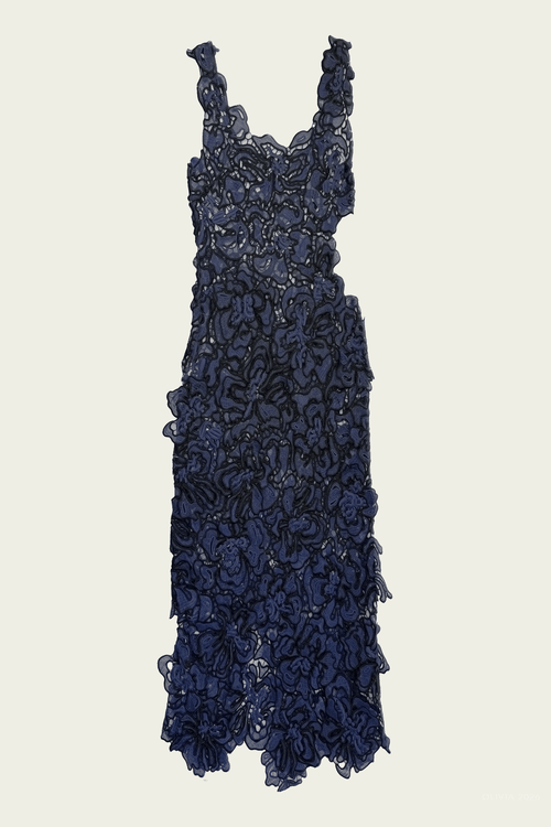 Corinna Lace Midi Dress in Dark Indigo Multi
