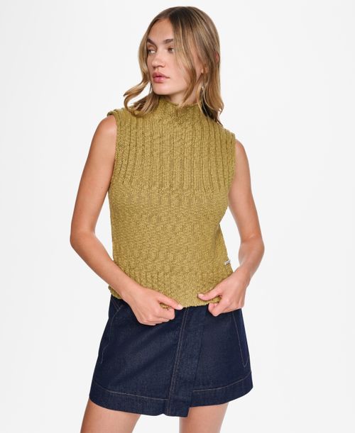 Women's Sleeveless Mock Neck Ribbed Sweater - Crocodile