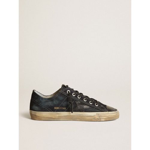 Golden Goose - V-star Sneakers In Midnight-blue Denim With Black Leather Star And Toe, Man